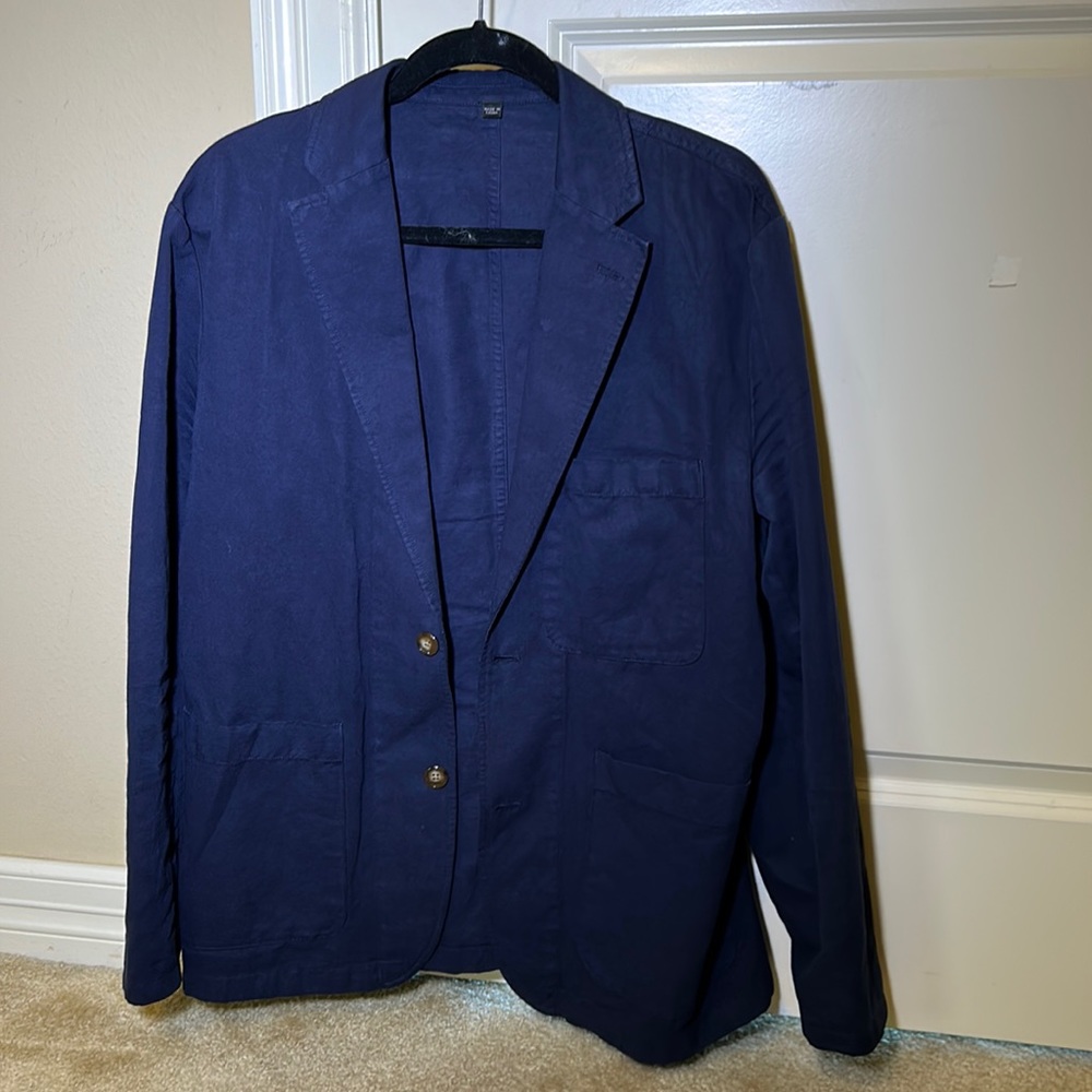 J.Crew Mens Garment Dyed Cotton Linen Suit Jacket Blue Size 40